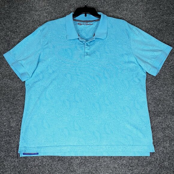 Robert Graham Polo Shirt‎ Mens Large Blue Paisley Short Sleeve Casual Western - Picture 1 of 8